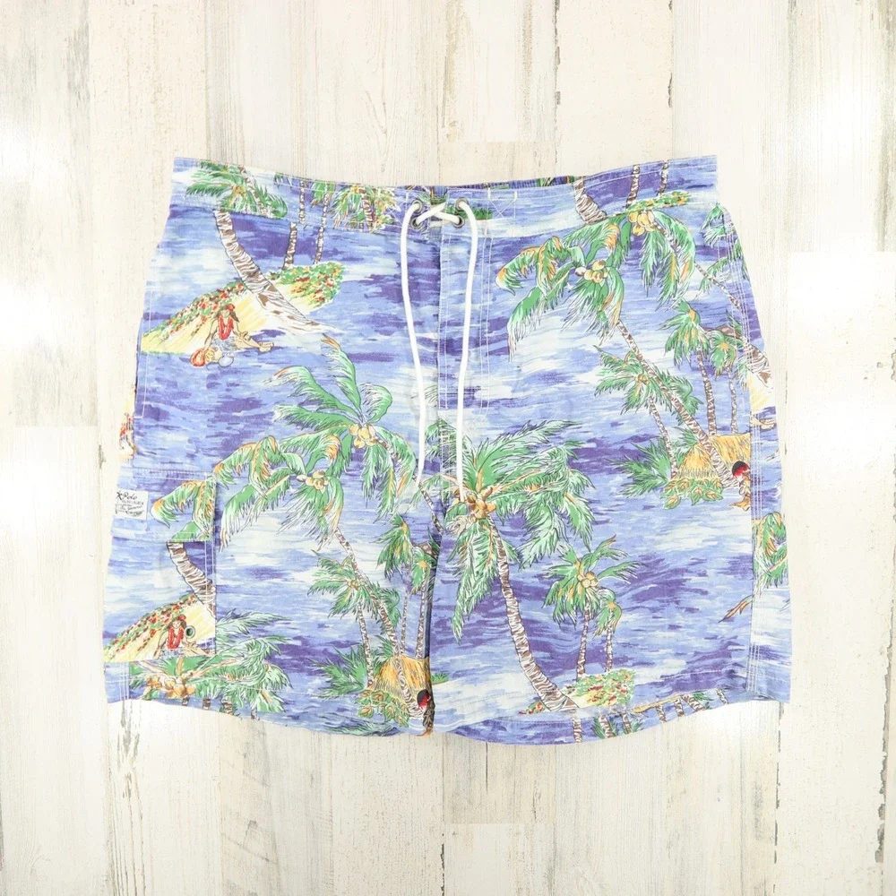 Polo Ralph Lauren Swim Shorts Mens XL Tropical Hawaiian Hula Lined Pockets